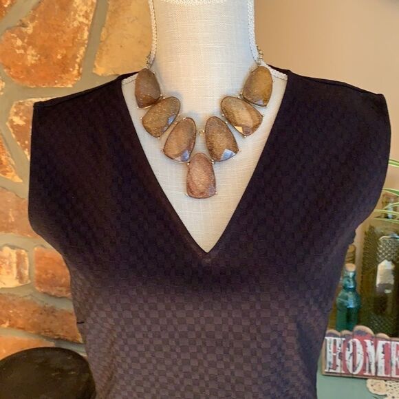 Natori Sleeveless Black Checked Dress - Picture 2 of 10